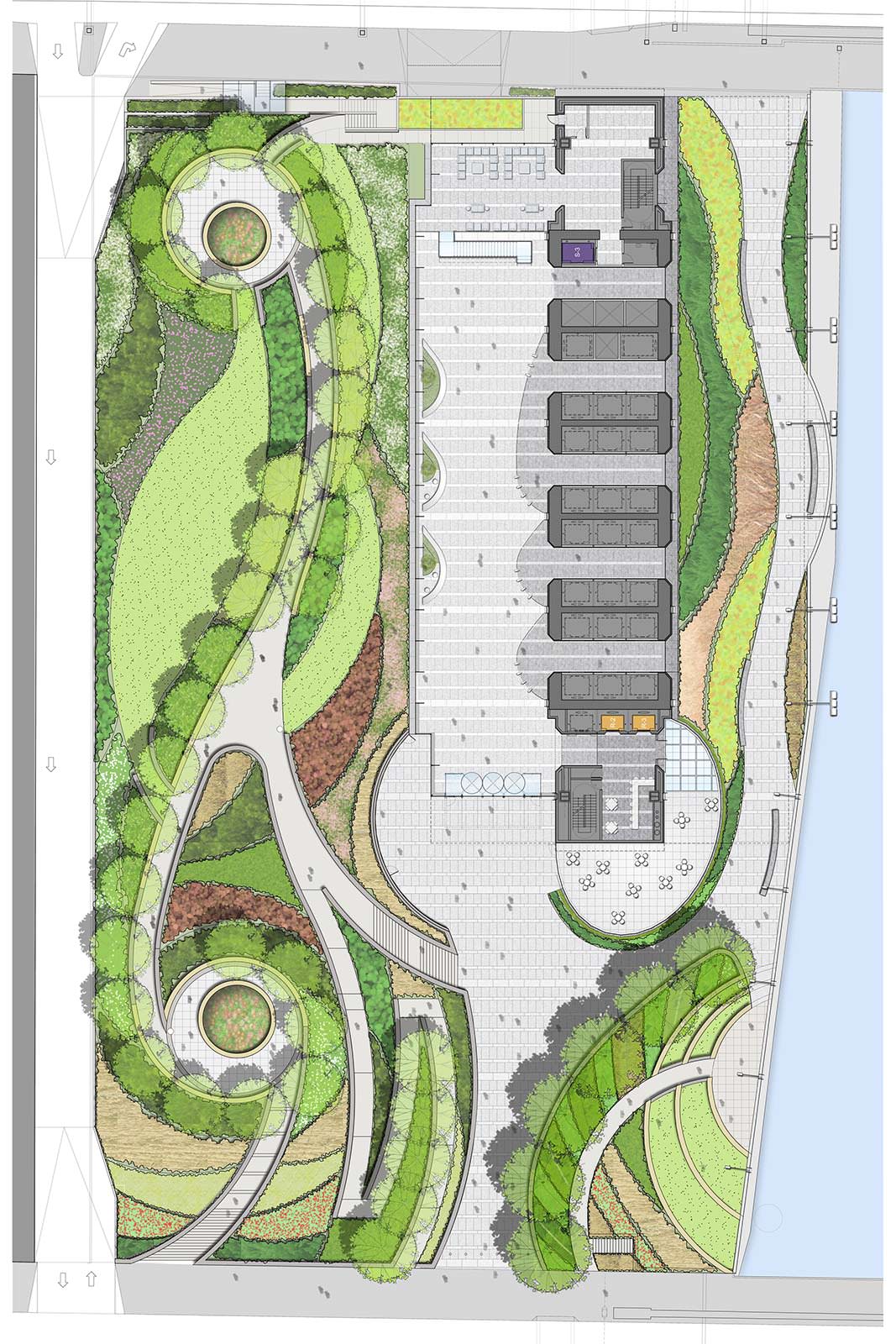 План небоскреба с парком и набережной от Goettsch Partners