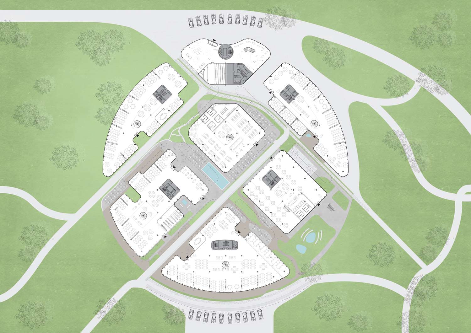 План уровня 0 кампуса Faraday Future от MAD Architecture