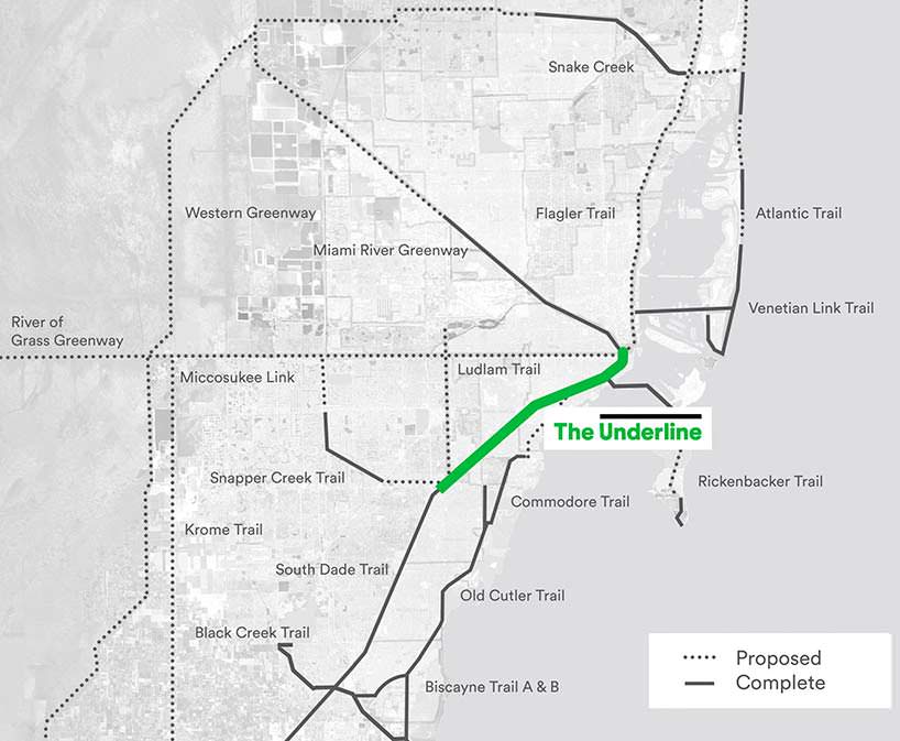 Линейный парк The Underline на карте Майами