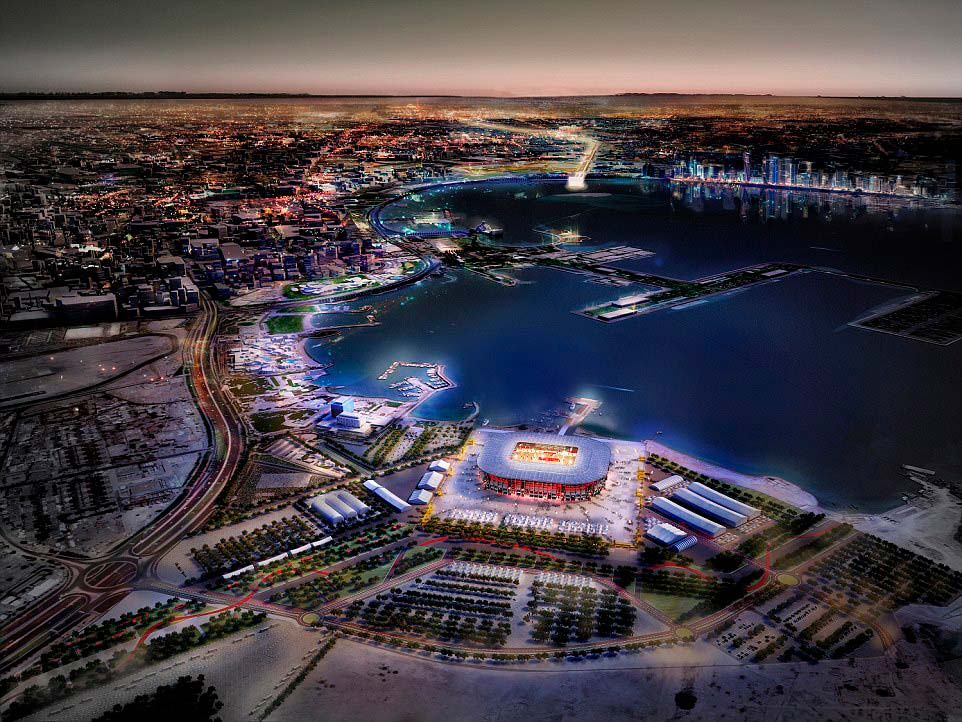Модульный стадион из контейнеров Ras Abu Aboud в Катаре