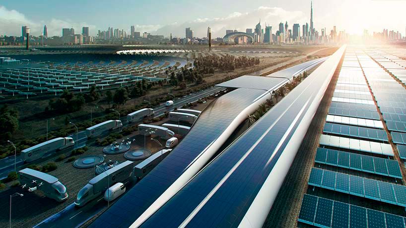 Солнечные панели на крыше терминала Virgin Hyperloop One