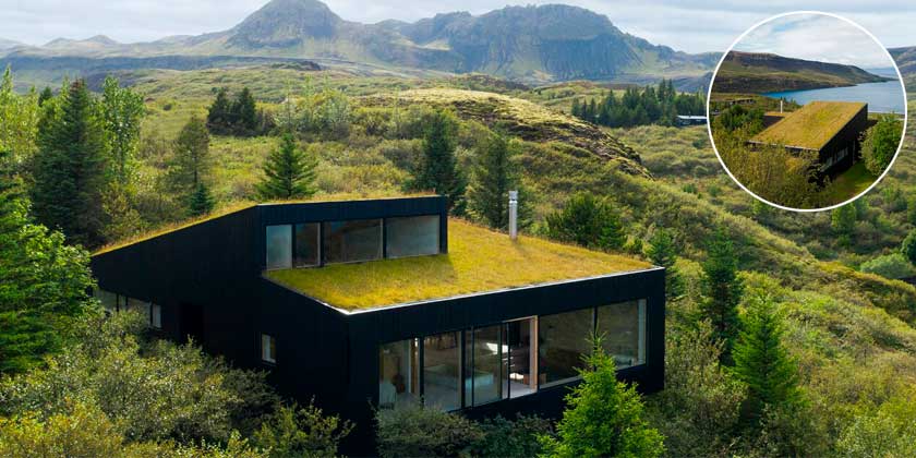 Дом с газоном на крыше спрятался в ландшафте Исландии | фото